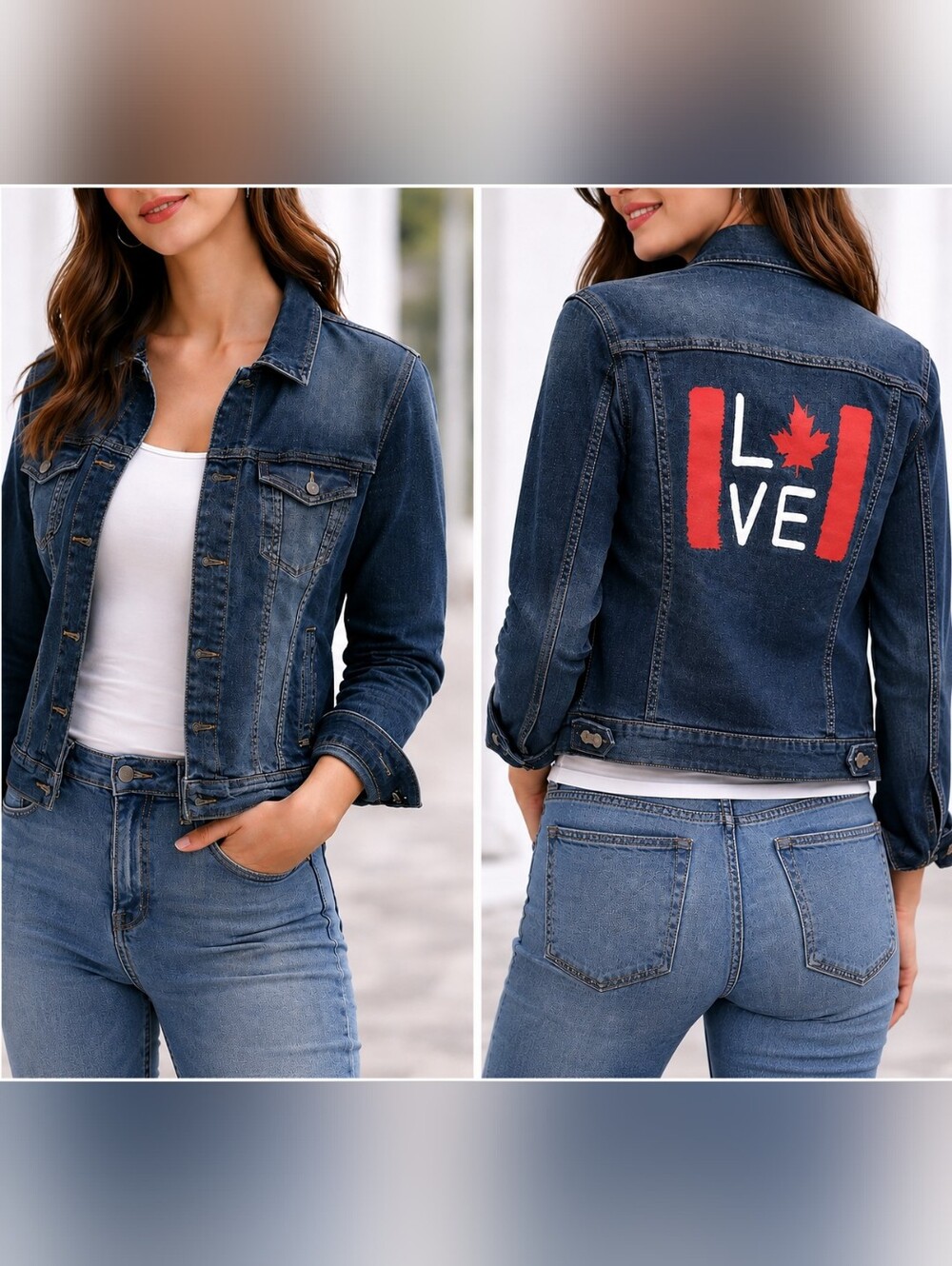 LOVE Canada Denim Jacket Ellen DeGeneres Stretch Jean Jacket Women's L